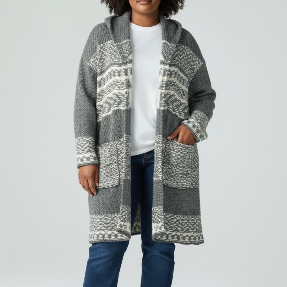 Lucky Brand Cozy Gray Patterned Women's Sweater size xl